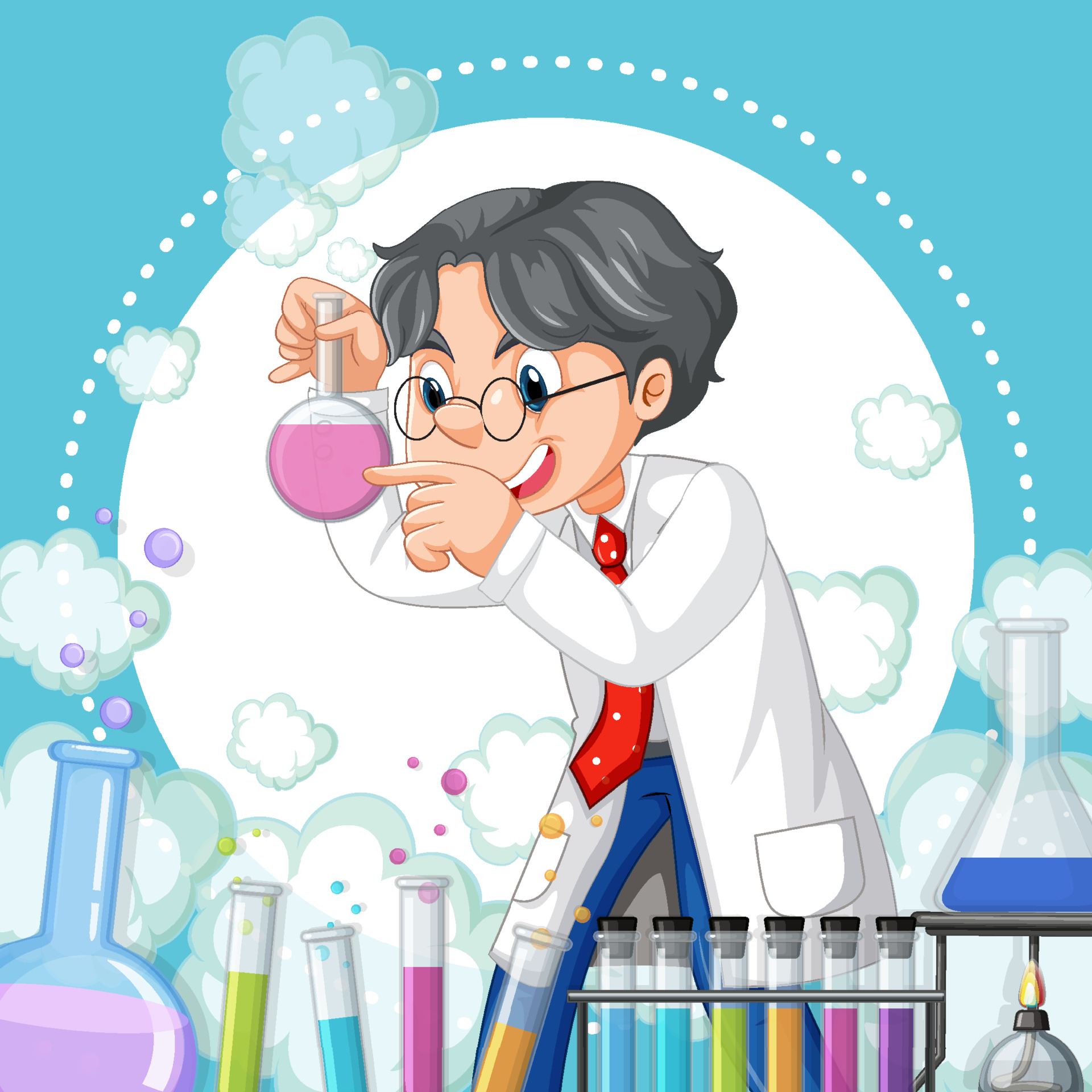dibujo de un científico haciendo experimentos